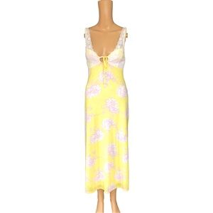 Y2K lace trim slip dress wedding guest butter yellow floral print